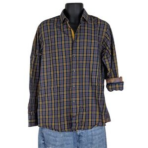 BLU by Polifroni Men's Large Plaid Button Down Shirt - Paisley Trim Details
